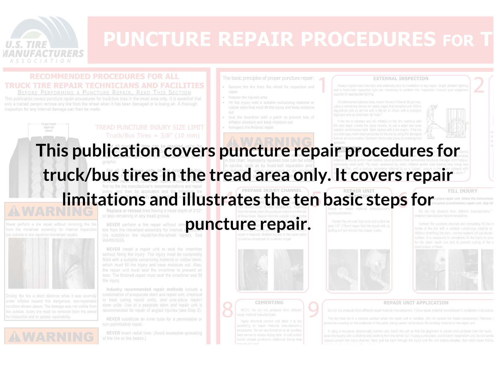 Puncture Repair Procedures for Truck and Bus Tires Wall Chart