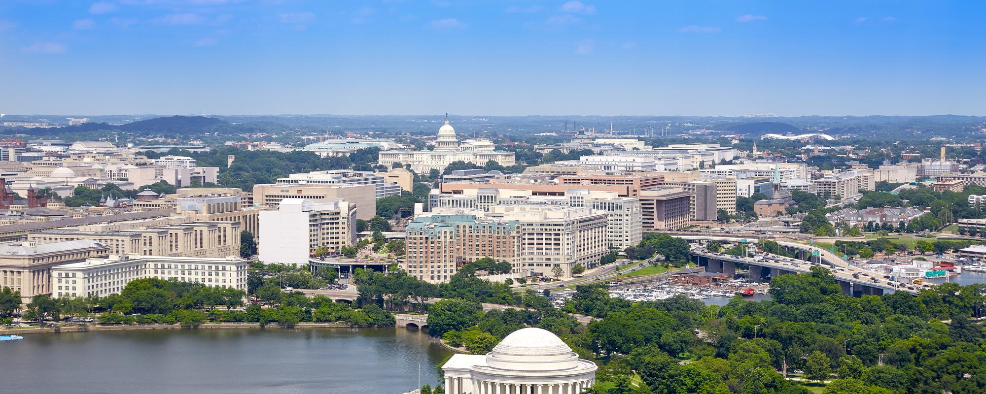 Washington DC aerial view with Thomas Jefferson Memorial building