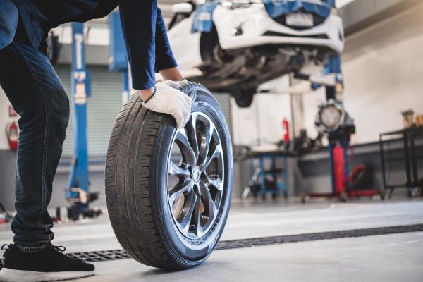 rolling tire in shop