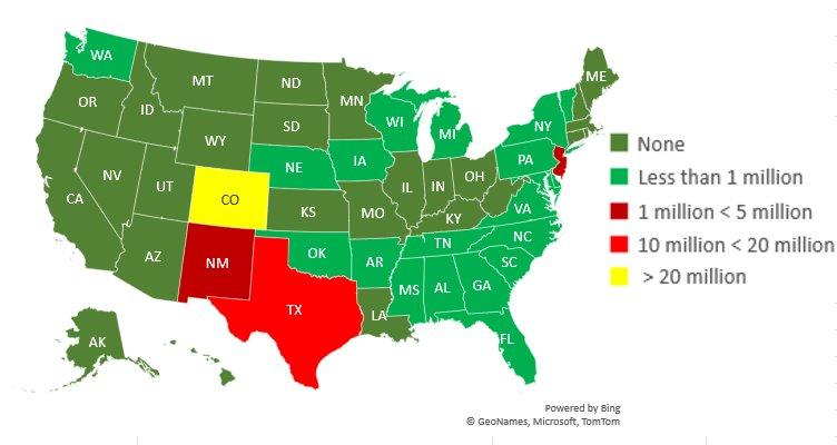 Map of Stockpiled Tires Remaining in the U.S.​, 2023